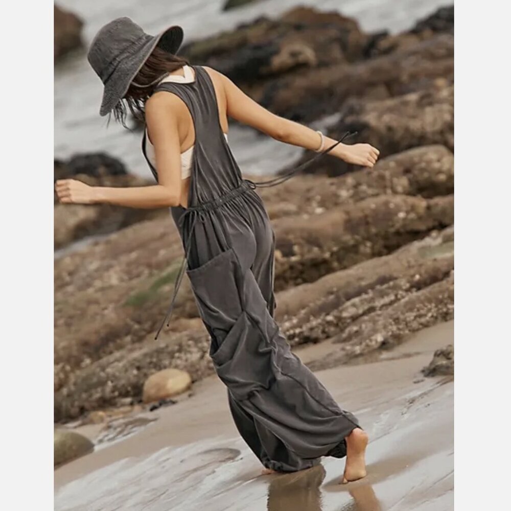 Free People Movement Washed Black Side Pockets Infinity Onesie - Picture 2 of 4